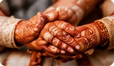 Close-up of decorated hands during a wedding ceremony